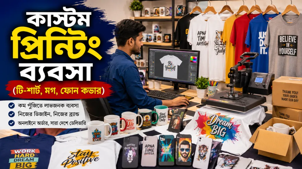 কাস্টম প্রিন্টিং ব্যবসা (টি-শার্ট, মগ, ফোন কভার)